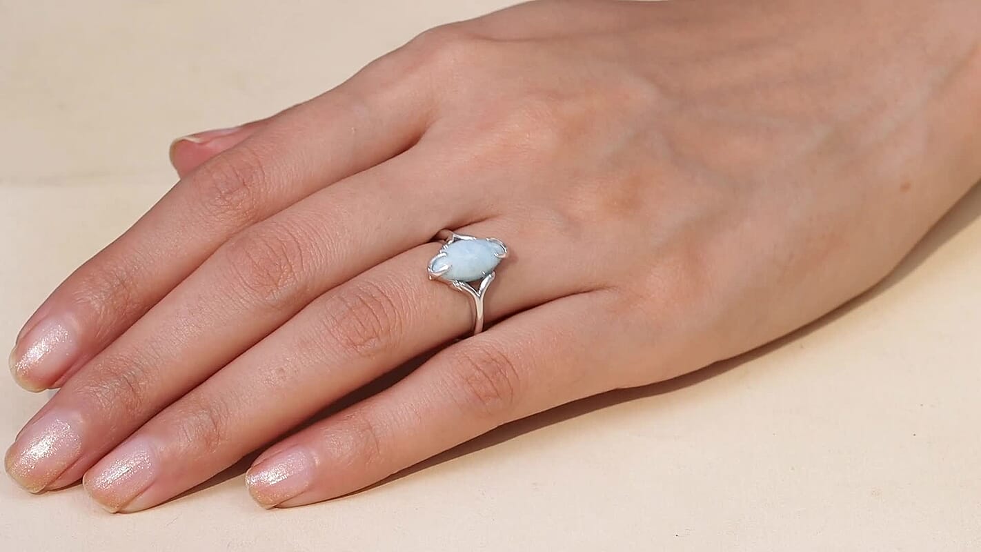 D'Joy AAA Larimar Ring in Rhodium Over Sterling Silver (Size 9.0) 3.75 ctw