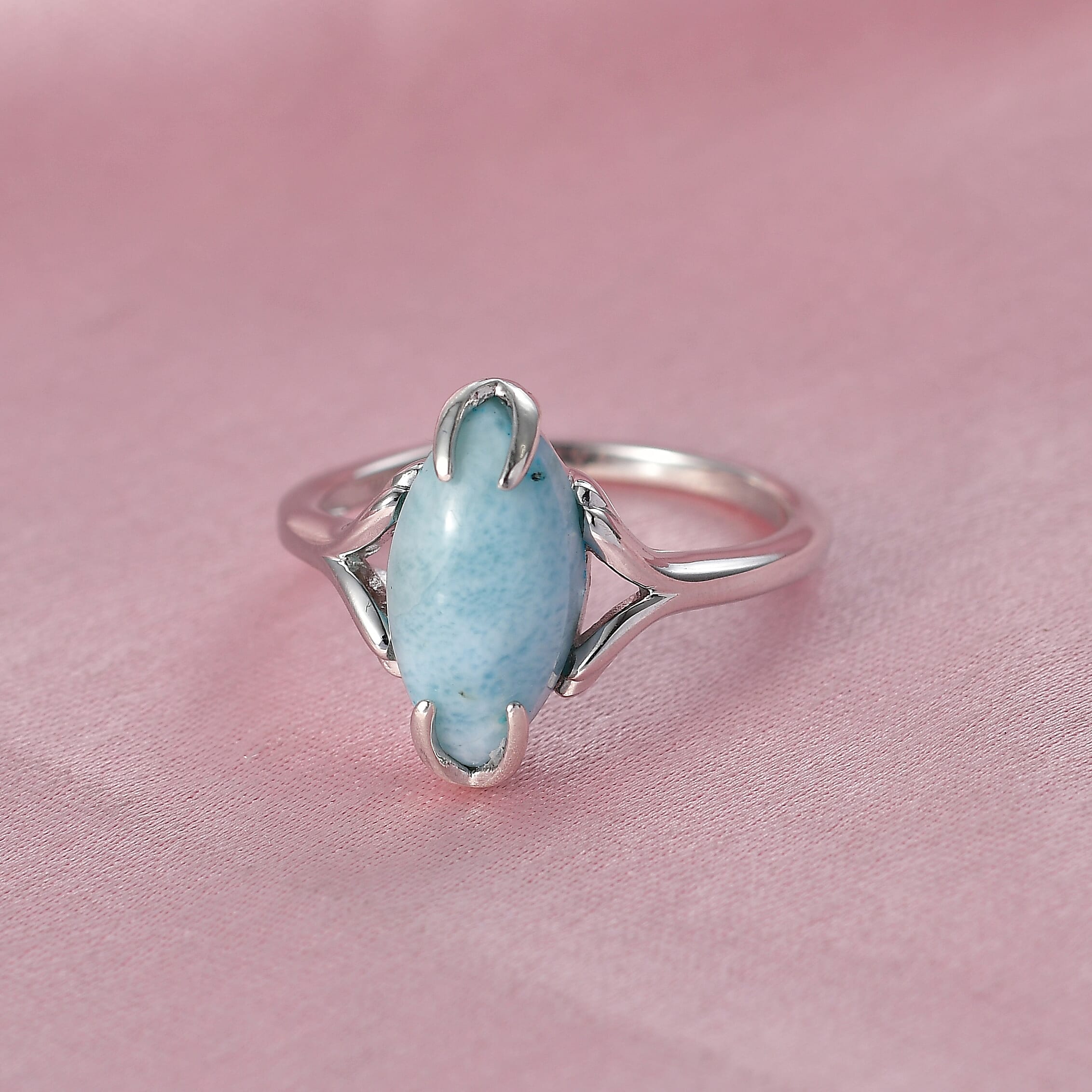 D'Joy AAA Larimar 3.75 ctw Ring in Rhodium Over Sterling Silver (Size 9.0)