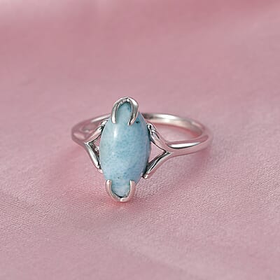 D'Joy AAA Larimar 3.75 ctw Ring in Rhodium Over Sterling Silver (Size 9.0)