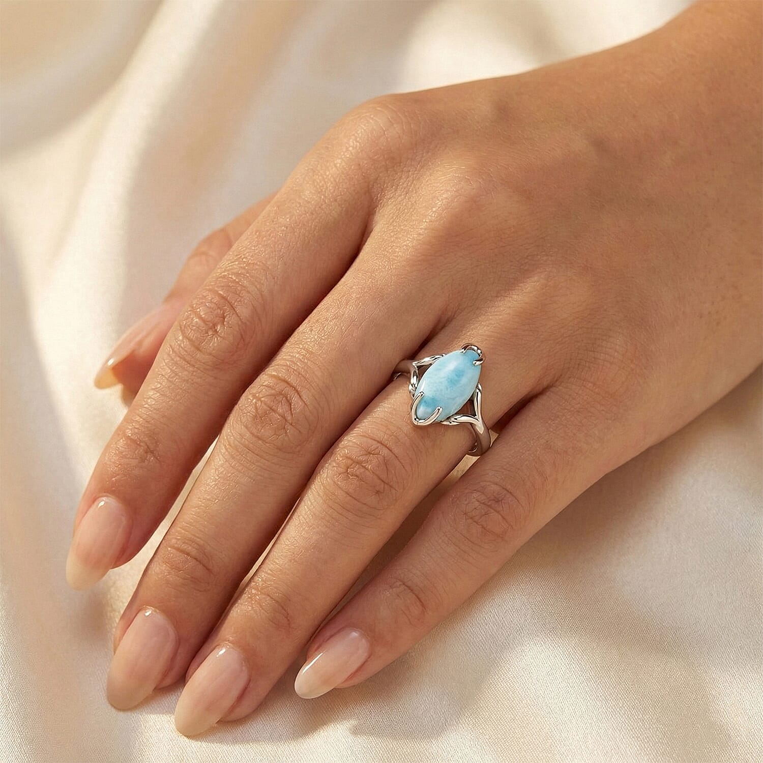 D'Joy AAA Larimar 3.75 ctw Ring in Rhodium Over Sterling Silver (Size 9.0)