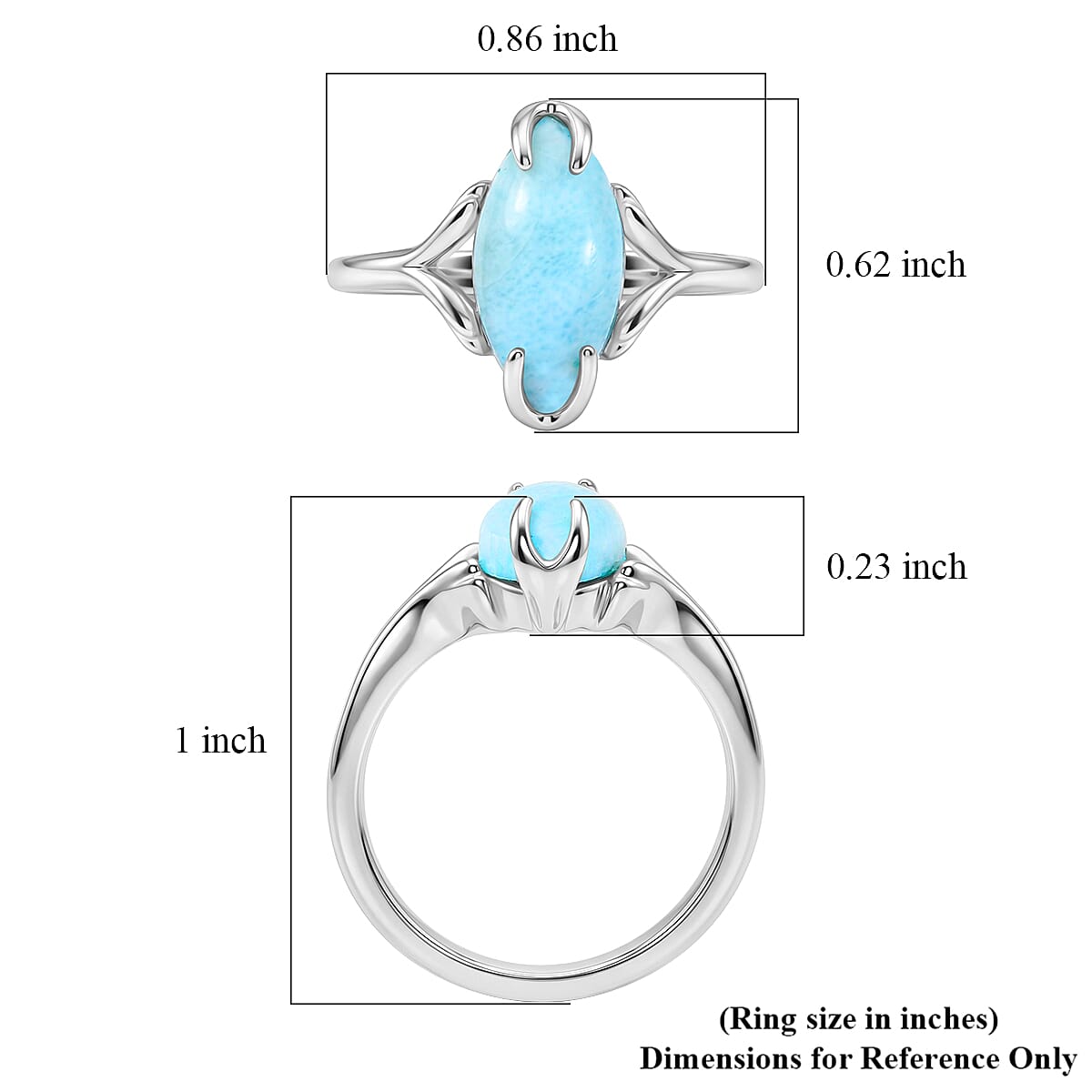 D'Joy AAA Larimar 3.75 ctw Ring in Rhodium Over Sterling Silver (Size 9.0)
