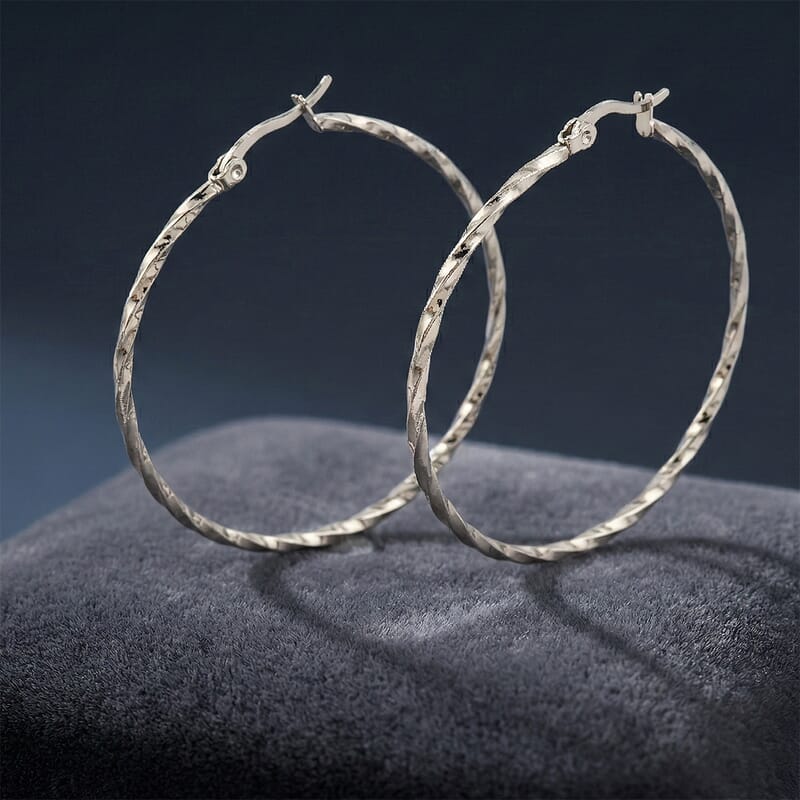 Round Twisted Hoop Earrings in Stainless Steel
