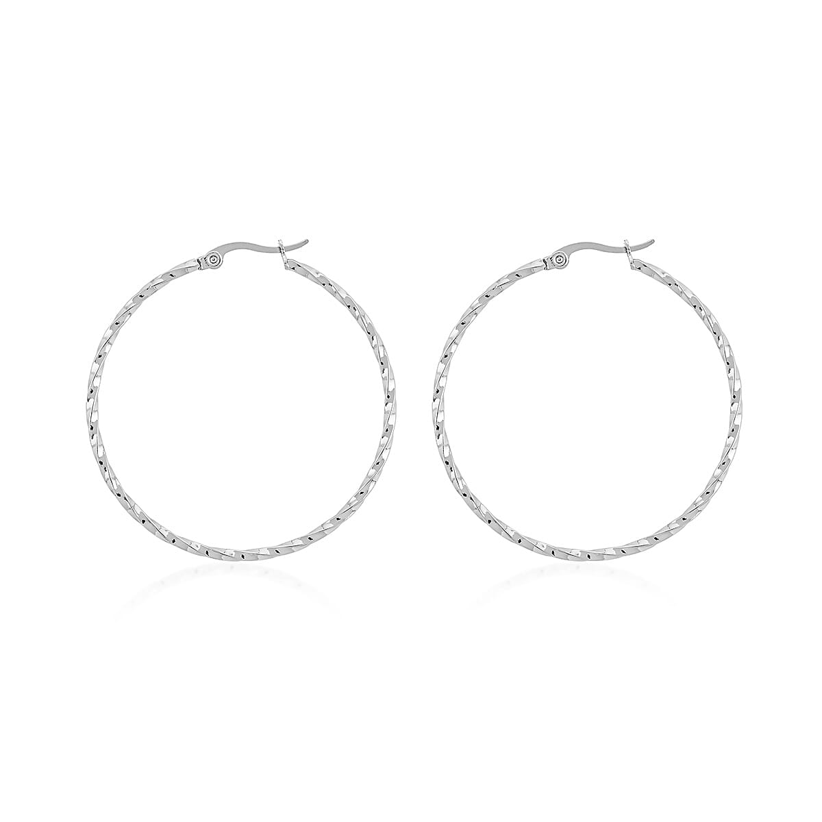 Twisted Hoop Earrings in Stainless Steel image number 3