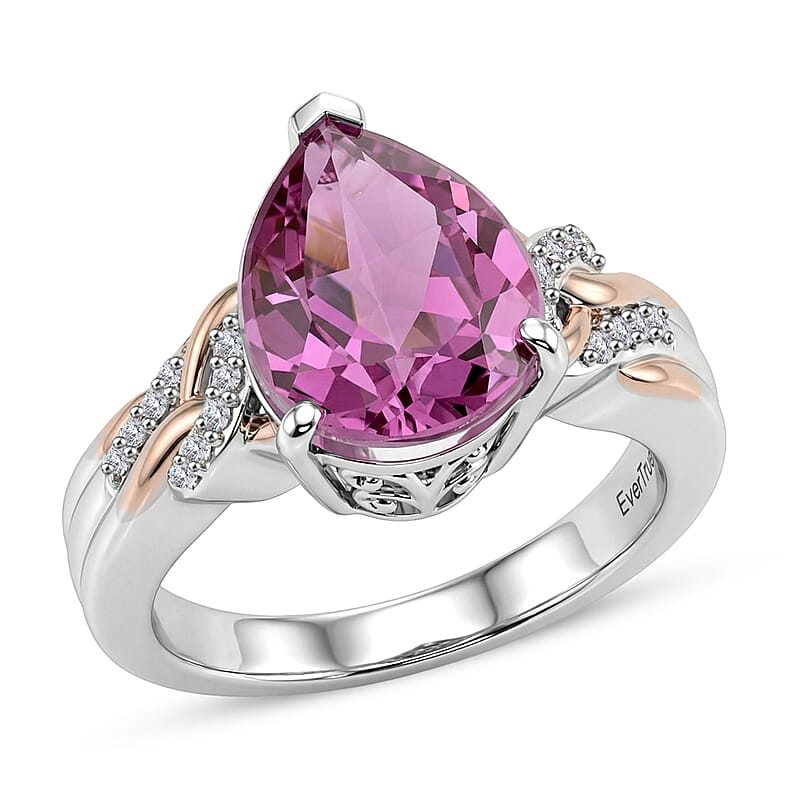 EverTrue African Lilac Quartz (Triplet) and White Zircon 3.80 ctw Enchanted Vine Ring in 18K Rose Gold Plated and Platinum Bond (Size 10.0) (Ships in 5-7 Days)