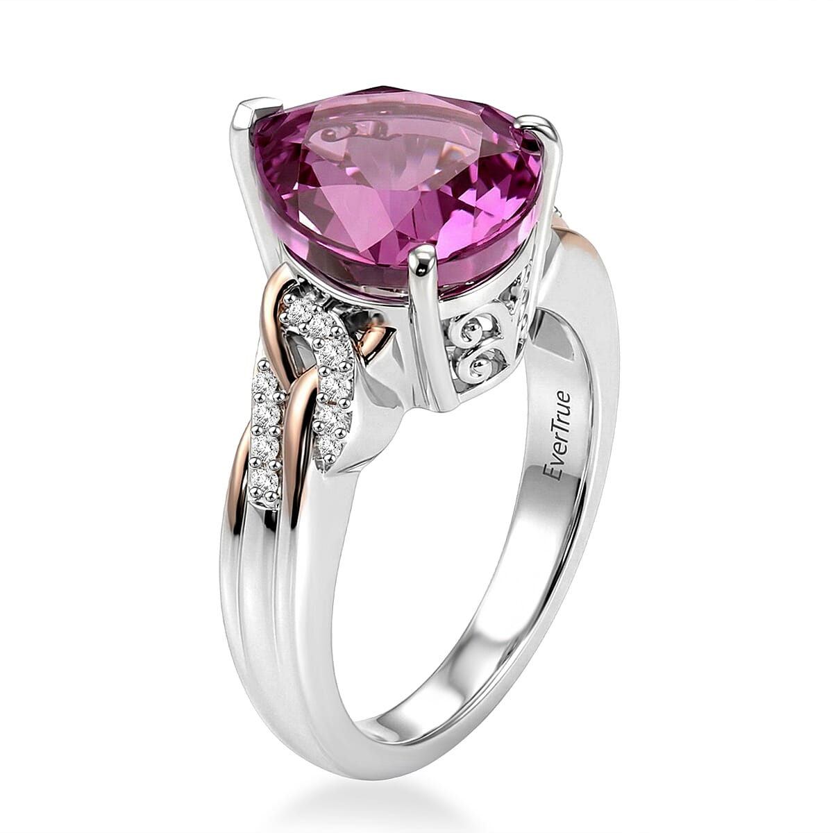 EverTrue African Lilac Quartz, White Zircon Ring in 18K RG Plated and Platinum Bond (Size 10.0) 3.80 ctw image number 3