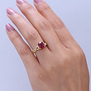 EverTrue Niassa Ruby (FF) and White Zircon 3.10 ctw Ring in 18K Yellow Gold Plated (Size 7.0)