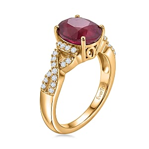 EverTrue Niassa Ruby (FF) and White Zircon 3.10 ctw Ring in 18K Yellow Gold Plated (Size 7.0)