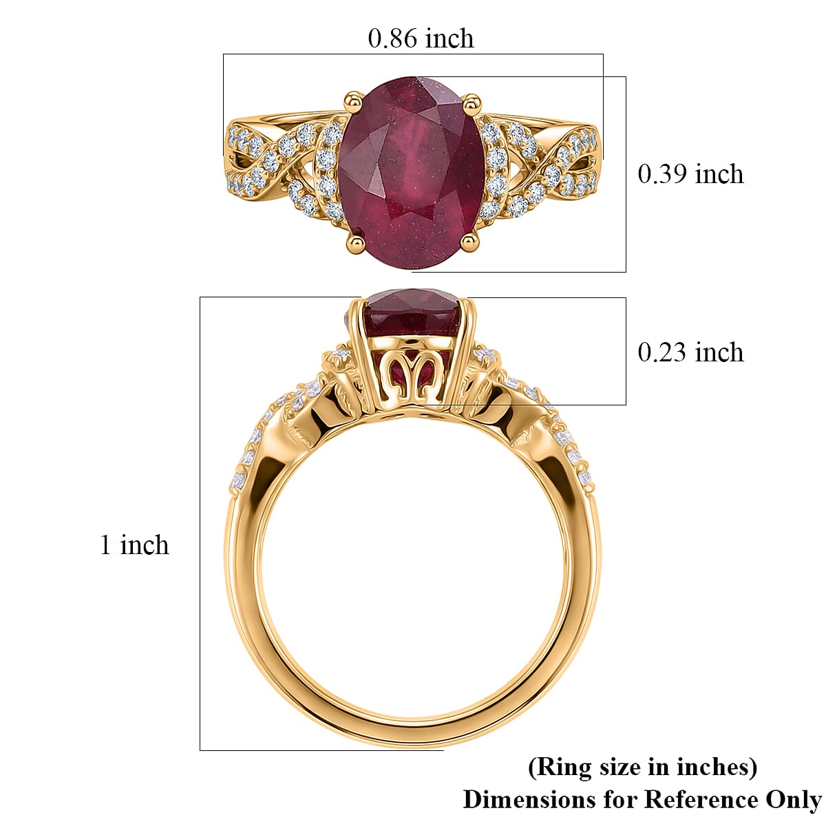 EverTrue Niassa Ruby (FF) and White Zircon 3.10 ctw Royal Infinity Ring in 18K Yellow Gold Plated (Size 7.0) image number 5