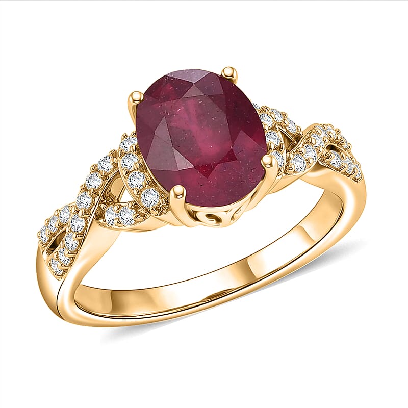 EverTrue Niassa Ruby (FF) and White Zircon 3.10 ctw Royal Infinity Ring in 18K Yellow Gold Plated (Size 9.0)