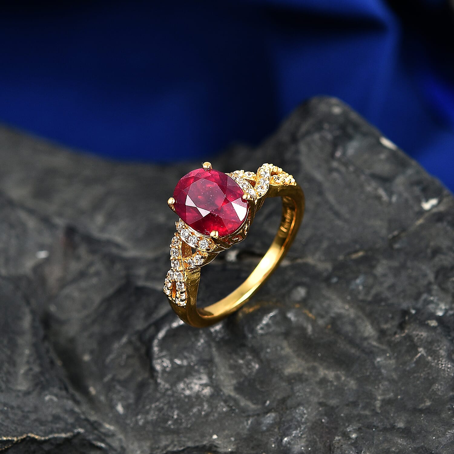 EverTrue Niassa Ruby (FF) and White Zircon 3.10 ctw Royal Infinity Ring in 18K Yellow Gold Plated (Size 9.0)