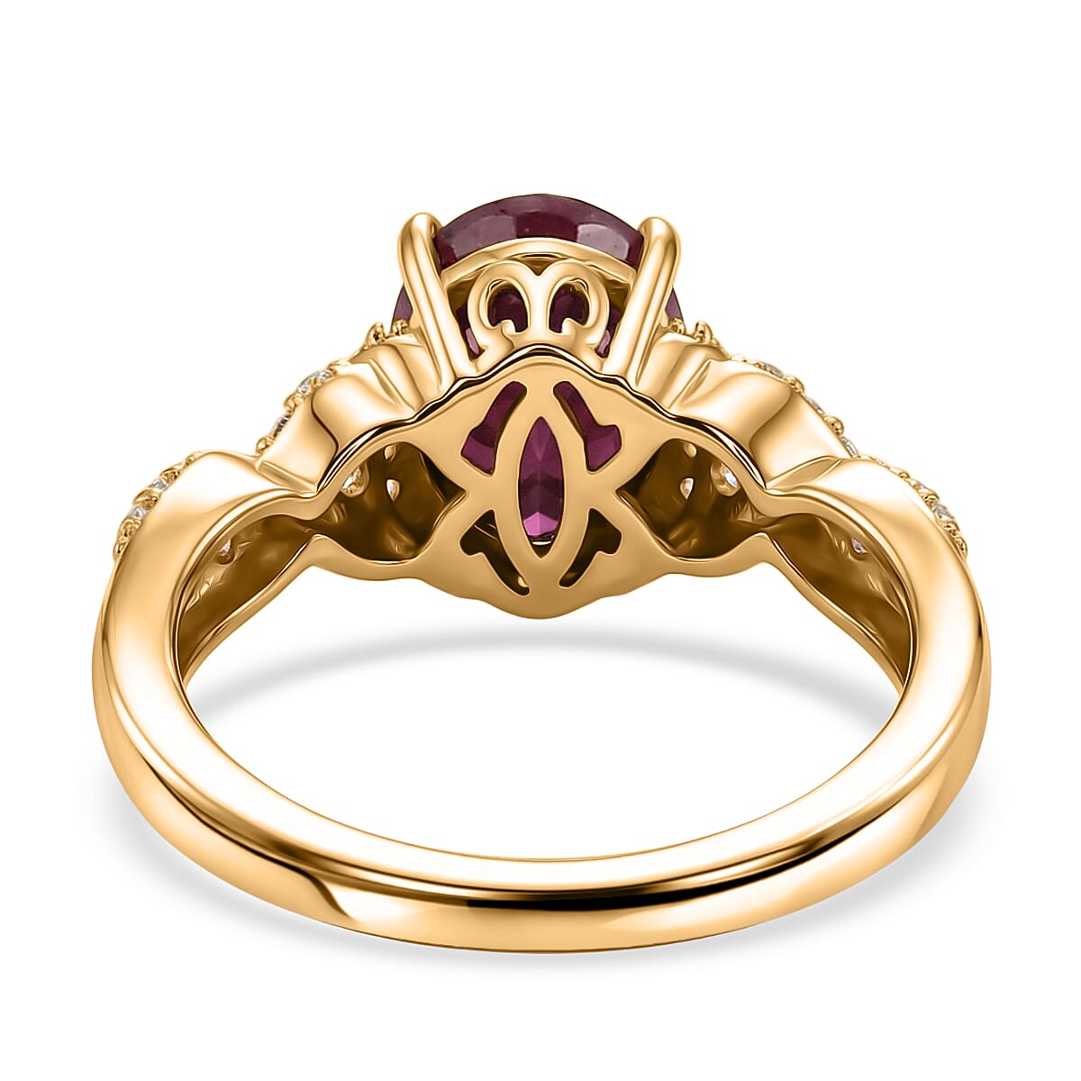 EverTrue Niassa Ruby (FF) and White Zircon 3.10 ctw Royal Infinity Ring in 18K Yellow Gold Plated (Size 9.0)