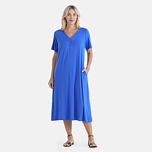 La Marey Sapphire Blue Sleeves and Pleated V-Neck Dress - One Size Fits Most