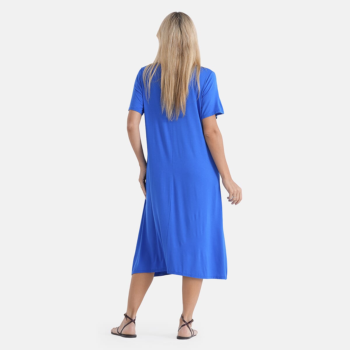 La Marey Sapphire Blue Sleeves and Pleated V-Neck Dress - One Size Fits Most image number 2
