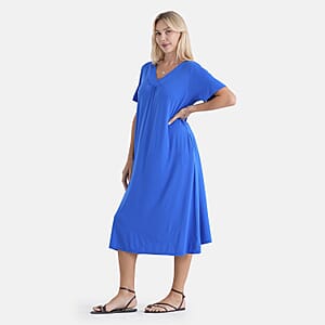 La Marey Sapphire Blue Sleeves and Pleated V-Neck Dress - One Size Fits Most