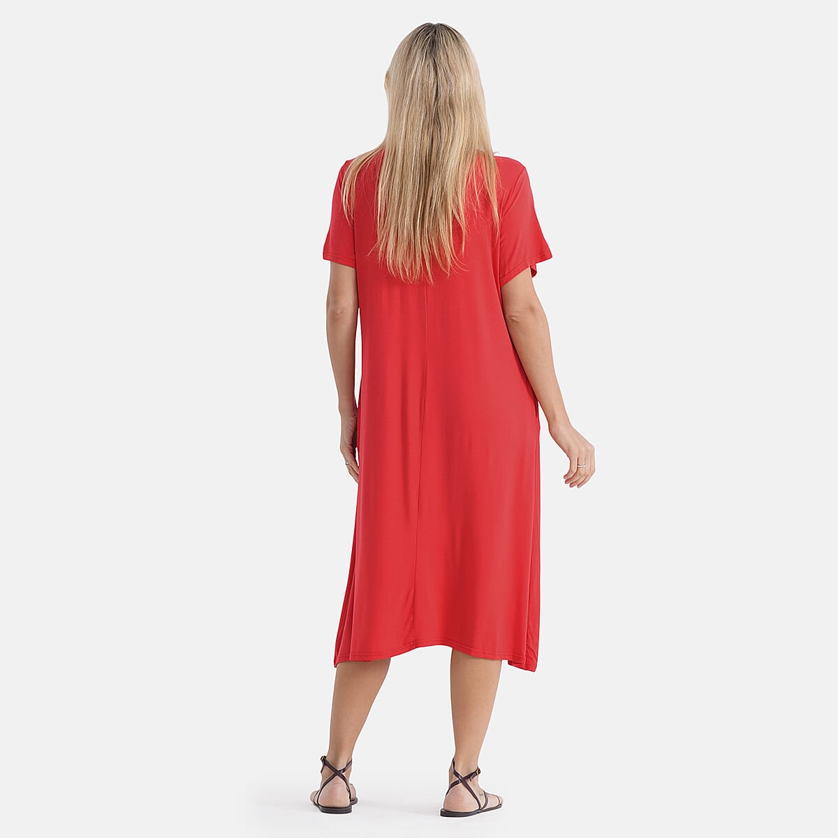 La Marey Red Firecracker Sleeves and Pleated V-Neck Dress - One Size Fits Most image number 2