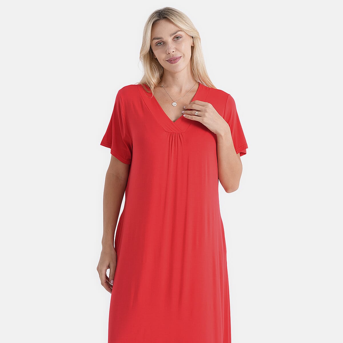 La Marey Red Firecracker Sleeves and Pleated V-Neck Dress - One Size Fits Most image number 5