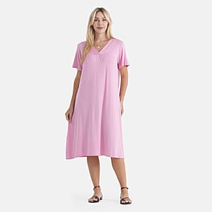 La Marey Pink Coral Sleeves and Pleated V-Neck Dress - One Size Fits Most