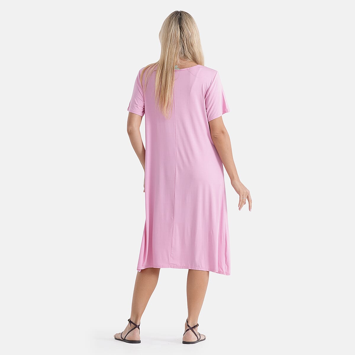 La Marey Pink Coral Sleeves and Pleated V-Neck Dress - One Size Fits Most image number 2