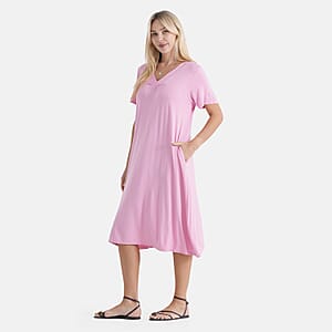 La Marey Pink Coral Sleeves and Pleated V-Neck Dress - One Size Fits Most