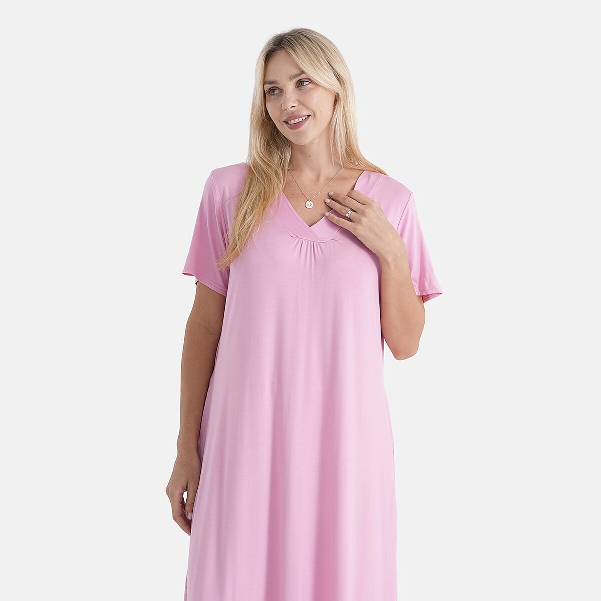 La Marey Pink Coral Sleeves and Pleated V-Neck Dress - One Size Fits Most image number 5