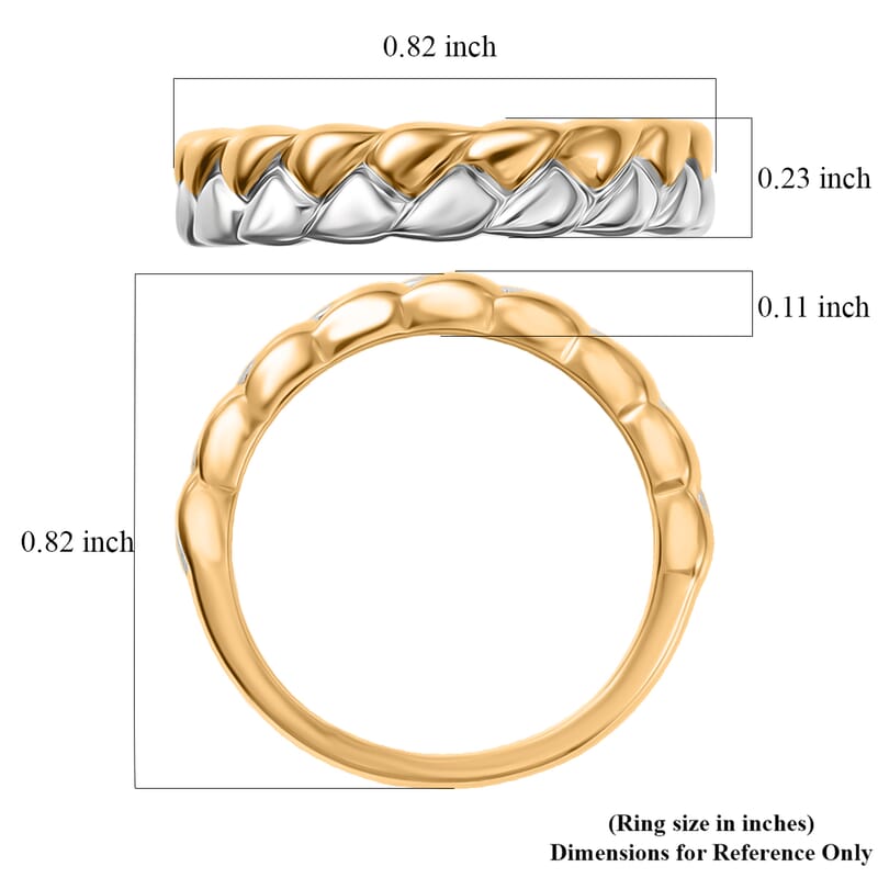 D'Joy Braid Band Ring in 18K Vermeil YG and Rhodium Over Sterling Silver (Size 10.0) 3.53 Grams
