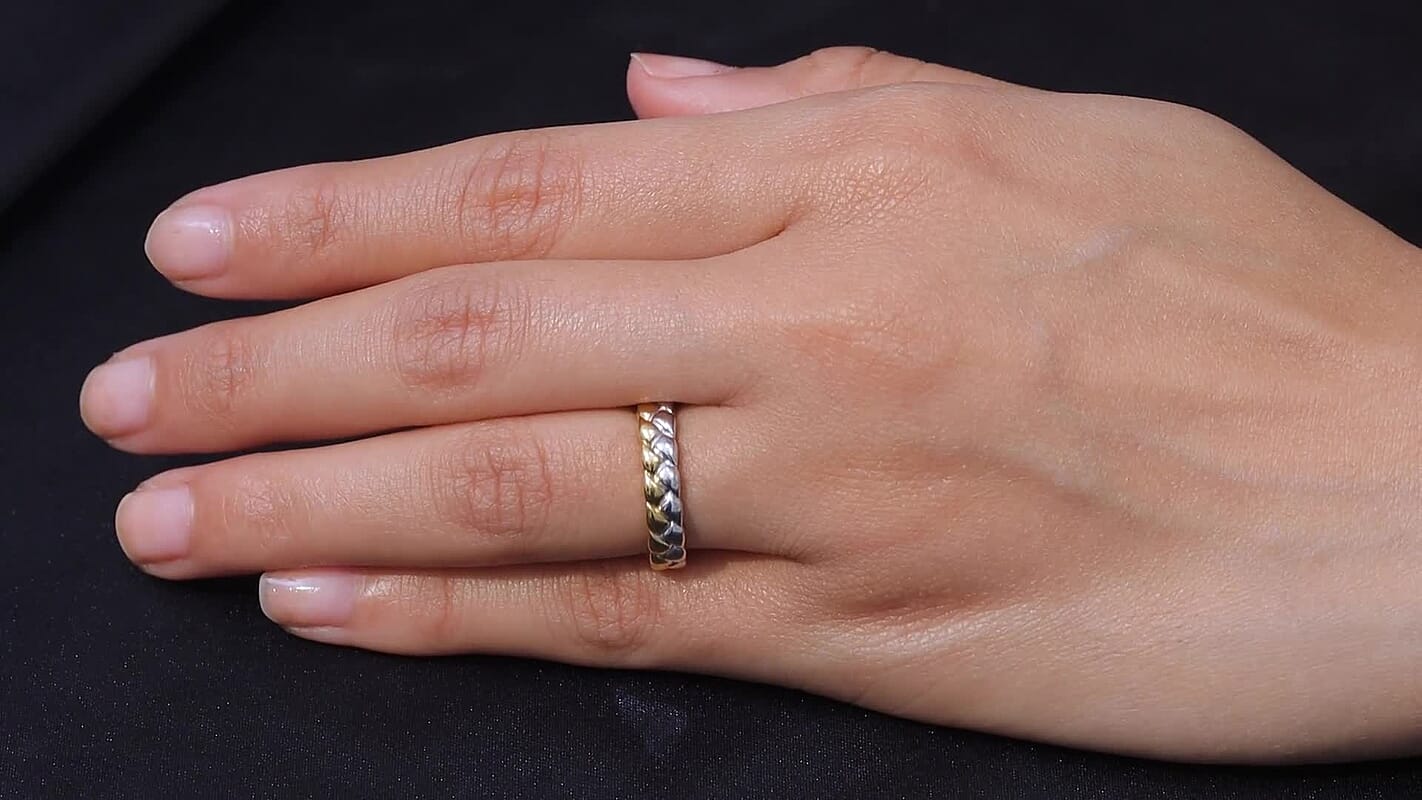 D'Joy 18K Vermeil YG and Rhodium Over Sterling Silver Band Ring (Size 10)