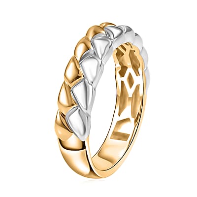 D'Joy Braid Band Ring in 18K Vermeil YG and Rhodium Over Sterling Silver (Size 7.0) 3.53 Grams