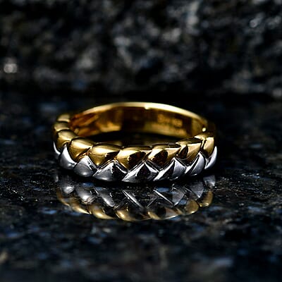 D'Joy Braid Band Ring in 18K Vermeil YG and Rhodium Over Sterling Silver (Size 9.0) 3.53 Grams