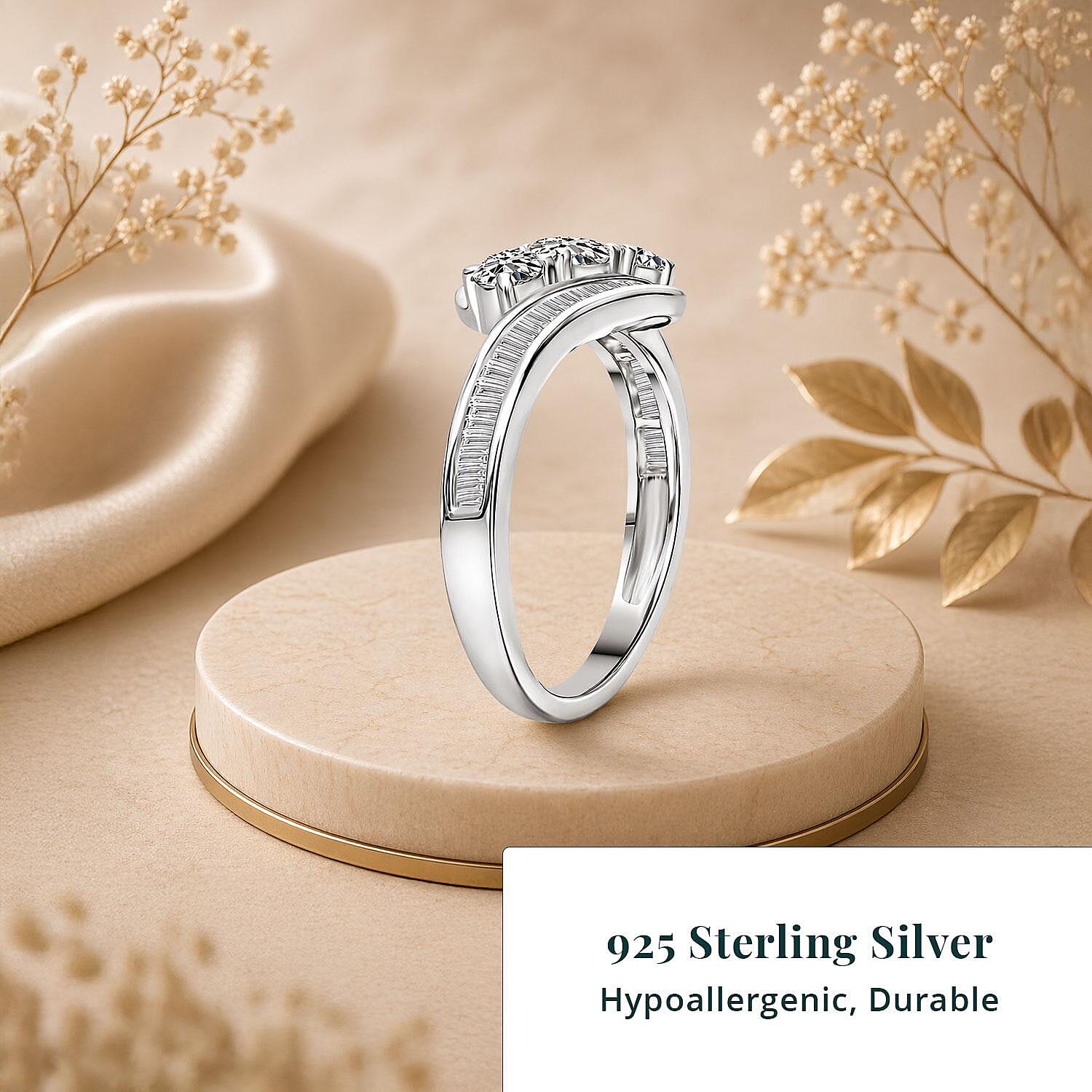 Luxuriant Lab Grown Diamond G-H SI 1.00 ctw Sea Wave Band Ring in Rhodium Over Sterling Silver (Size 10.0)