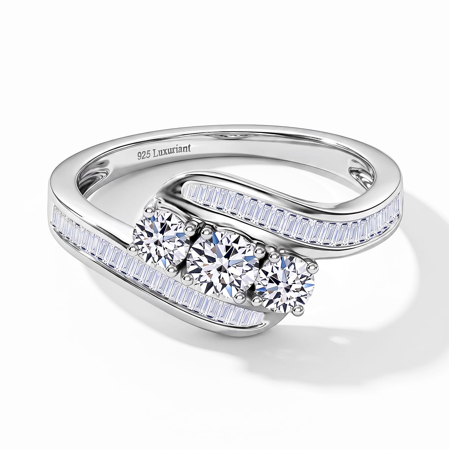 Luxuriant Lab Grown Diamond G-H SI 1.00 ctw Sea Wave Band Ring in Rhodium Over Sterling Silver (Size 7.0)