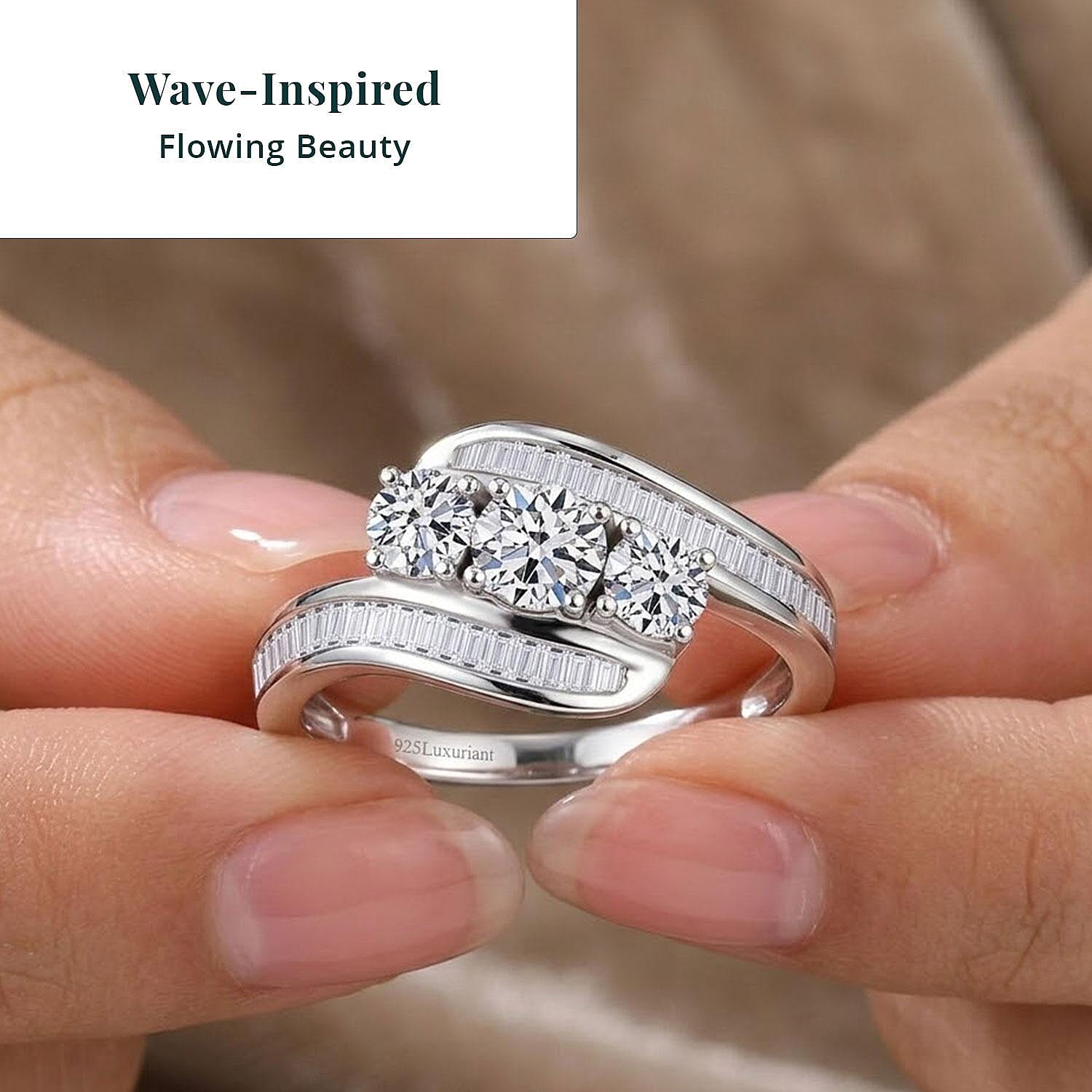 Luxuriant Lab Grown Diamond G-H SI 1.00 ctw Sea Wave Band Ring in Rhodium Over Sterling Silver (Size 7.0)