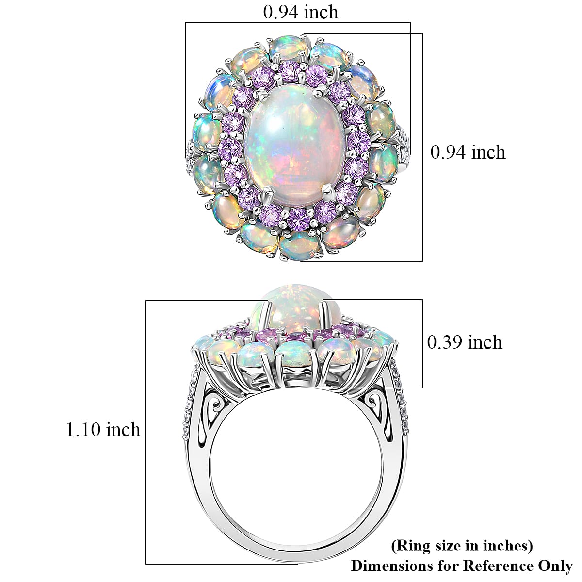 D'Joy Premium Ethiopian Welo Opal and Multi Gemstone 6.00 ctw Prism Halo Ring in Rhodium Over Sterling Silver (Size 10.0) image number 5