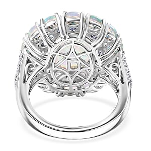 D'Joy Premium Ethiopian Welo Opal and Multi Gemstone 6.00 ctw Ring in Rhodium Over Sterling Silver (Size 7.0)