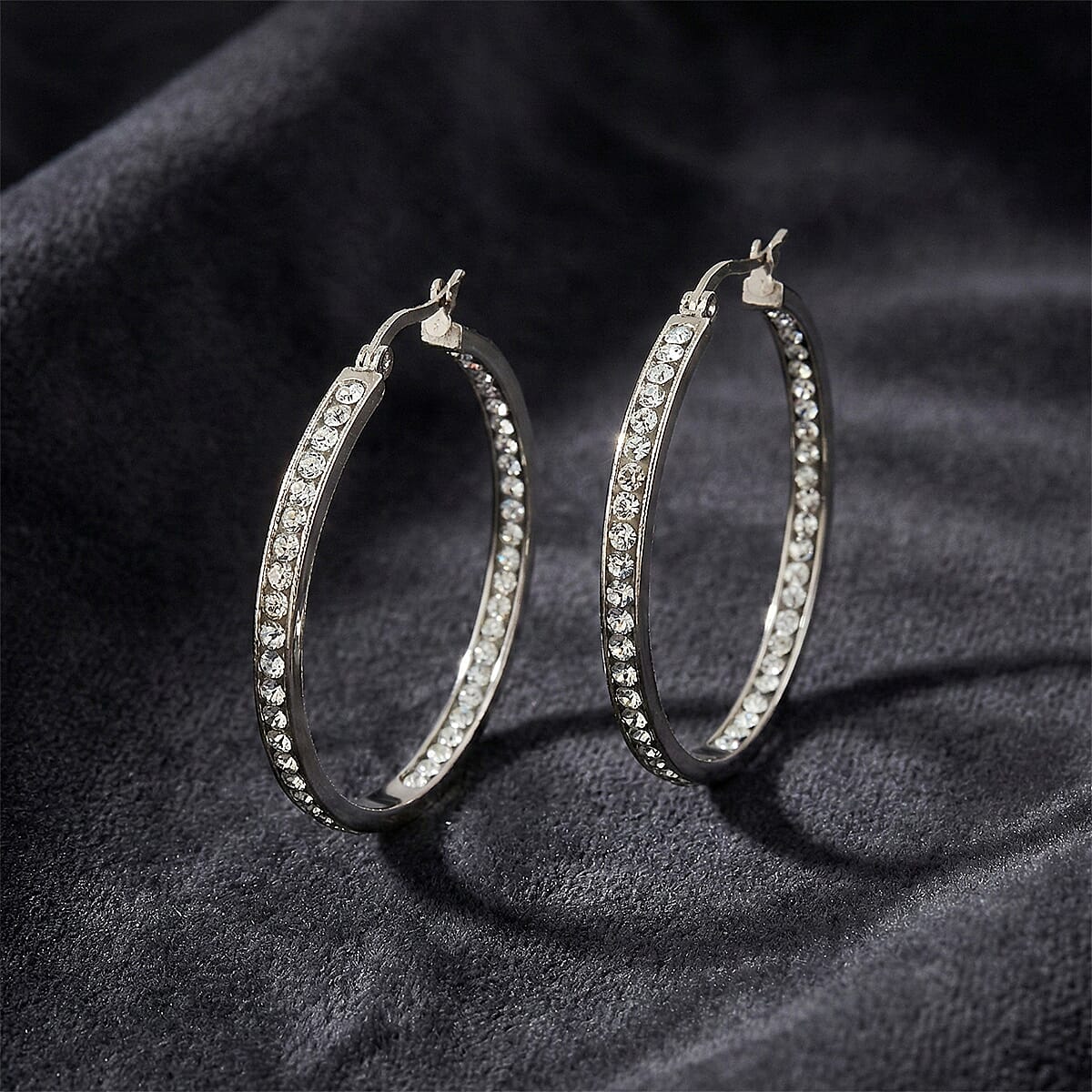 Austrain Crystal Hoop Earrings in Stainless Steel image number 1