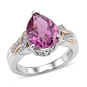 EverTrue African Lilac Quartz (Triplet) and White Zircon 3.80 ctw Ring in 18K Rose Gold Plated and Platinum Bond (Size 6.0)
