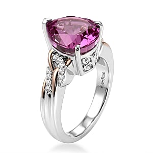 EverTrue African Lilac Quartz, White Zircon Ring in 18K RG Plated and Platinum Bond (Size 10.0) 3.80 ctw