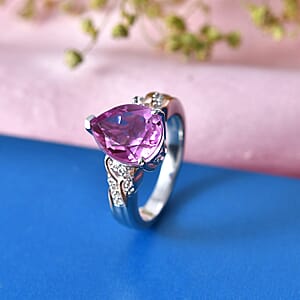 EverTrue African Lilac Quartz, White Zircon Ring in 18K RG Plated and Platinum Bond (Size 10.0) 3.80 ctw