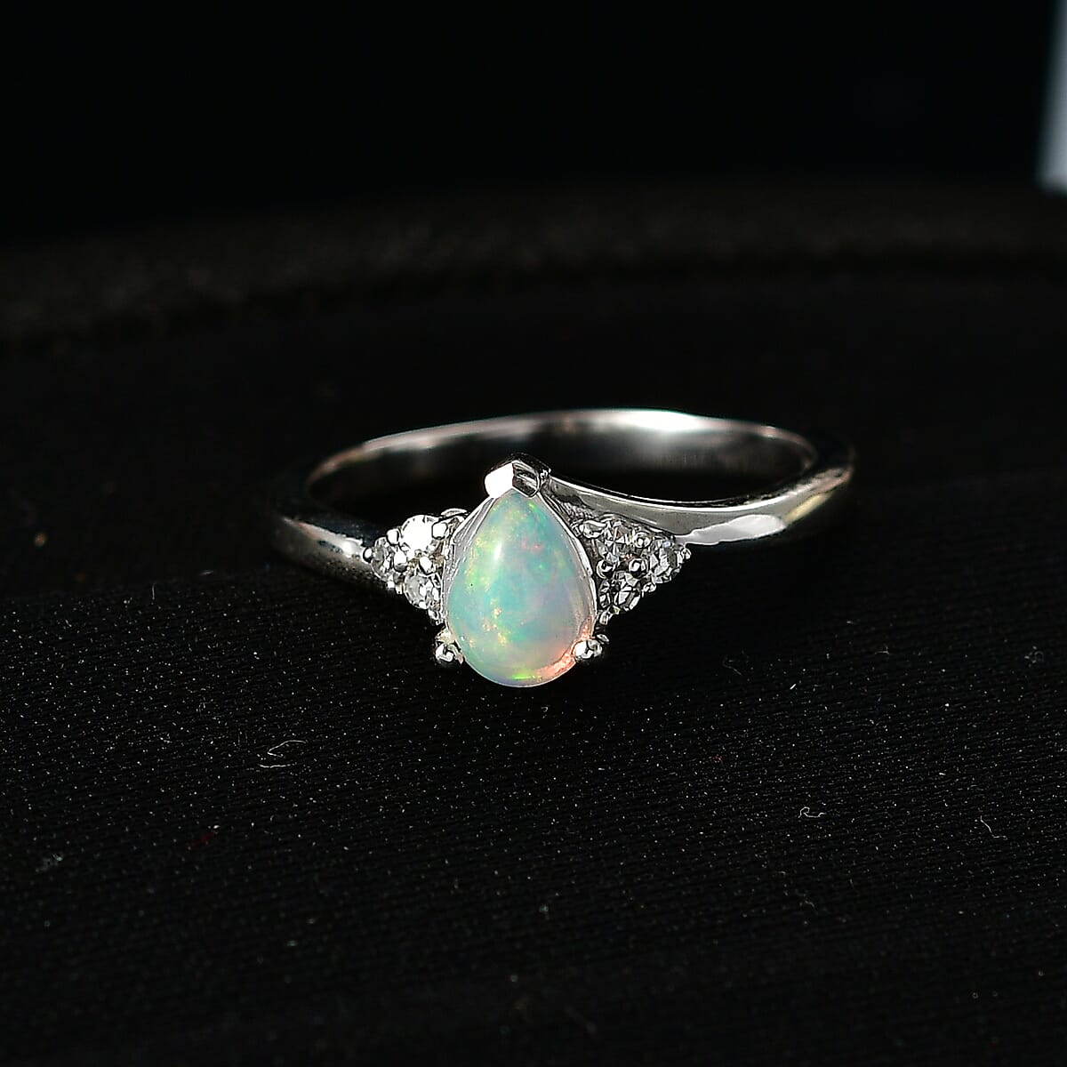Premium Ethiopian Welo Opal, Luxuriant Lab Grown Diamond (G-H, SI) Ring in Rhodium Over Sterling Silver (Size 10.0) 0.50 ctw image number 1