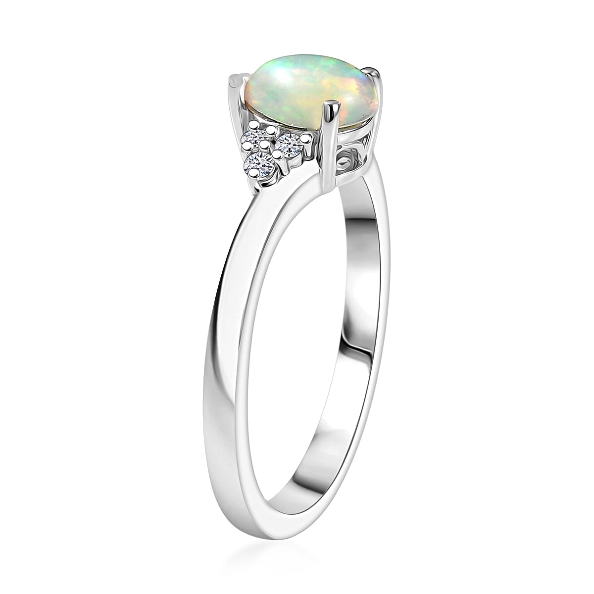 Ethiopian Welo Opal, Lab Grown Diamond Ring in Rhodium Over Sterling Silver 0.50 ctw (Size 6.0)