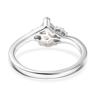 Ethiopian Welo Opal, Lab Grown Diamond Ring in Rhodium Over Sterling Silver 0.50 ctw (Size 6.0)