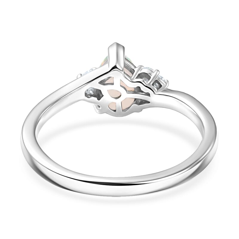 Ethiopian Welo Opal, Lab Grown Diamond Ring in Rhodium Over Sterling Silver 0.50 ctw (Size 6.0)