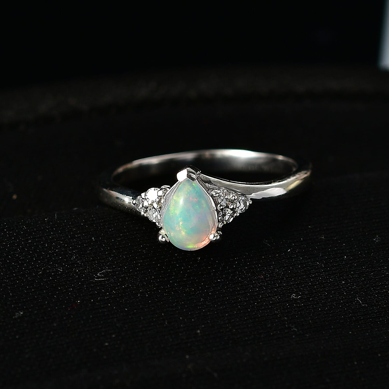 Premium Ethiopian Welo Opal and Luxuriant Lab Grown Diamond G-H SI 0.50 ctw Celestial Dew Drop Ring in Rhodium Over Sterling Silver (Size 7.0)