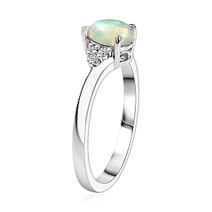Premium Ethiopian Welo Opal and Luxuriant Lab Grown Diamond G-H SI 0.50 ctw Ring in Rhodium Over Sterling Silver (Size 7.0)