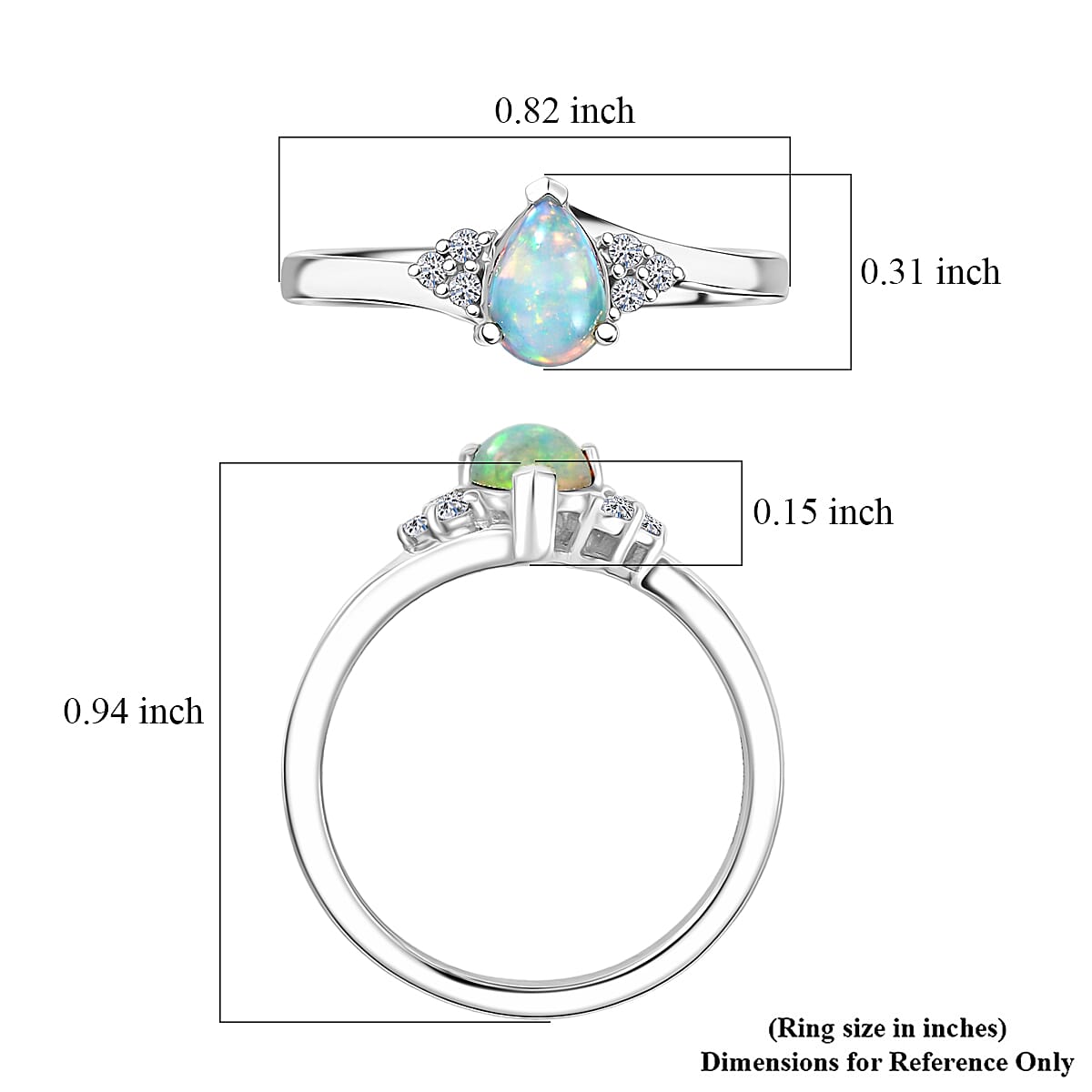Ethiopian Welo Opal, Lab Grown Diamond Ring in Rhodium Over Sterling Silver 0.50 ctw (Size 9.0) image number 5