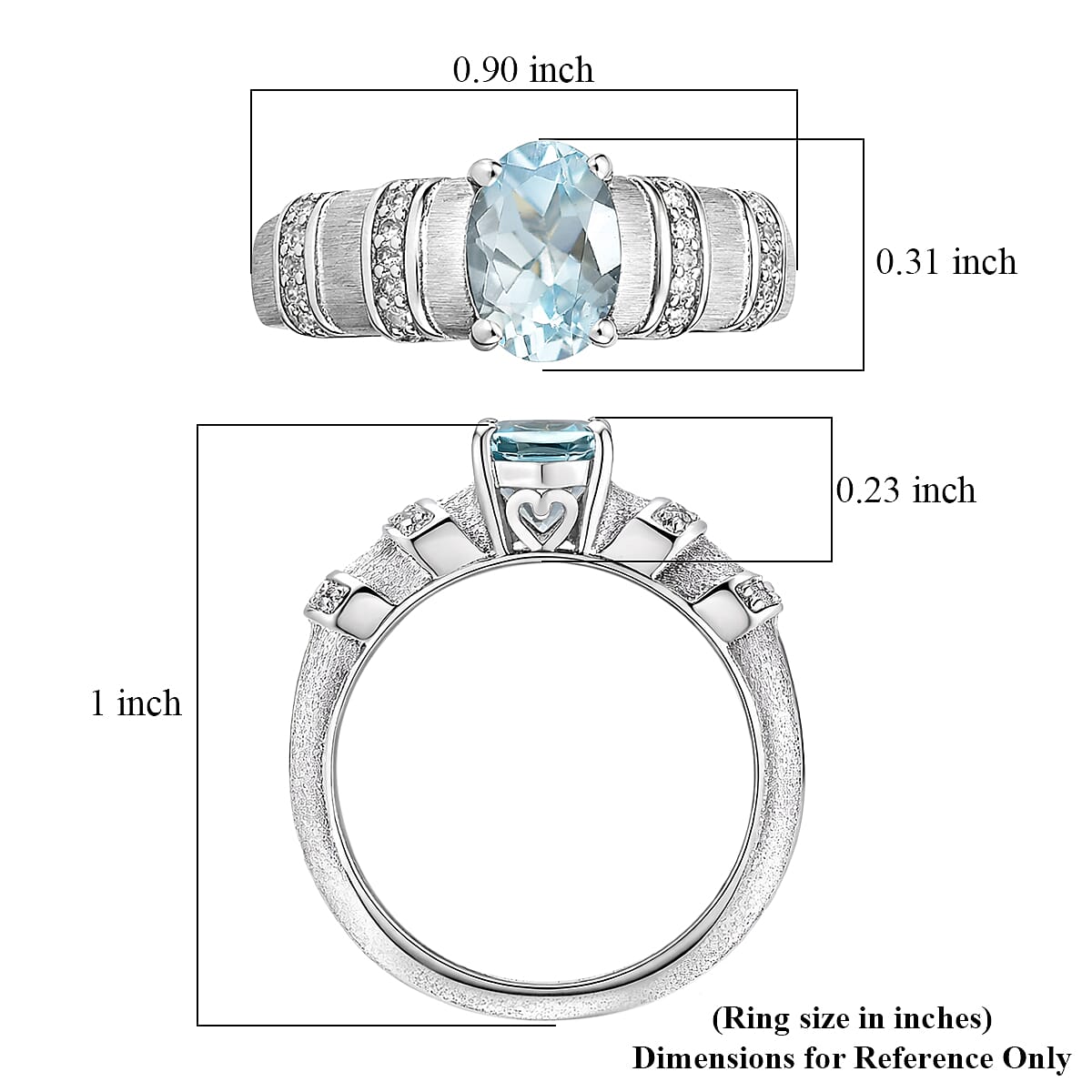 D'Joy Premium Mangoro Santo Aquamarine and Diamond 1.30 ctw Royal Oval Statement Ring in Rhodium Over Sterling Silver (Size 10.0) image number 5