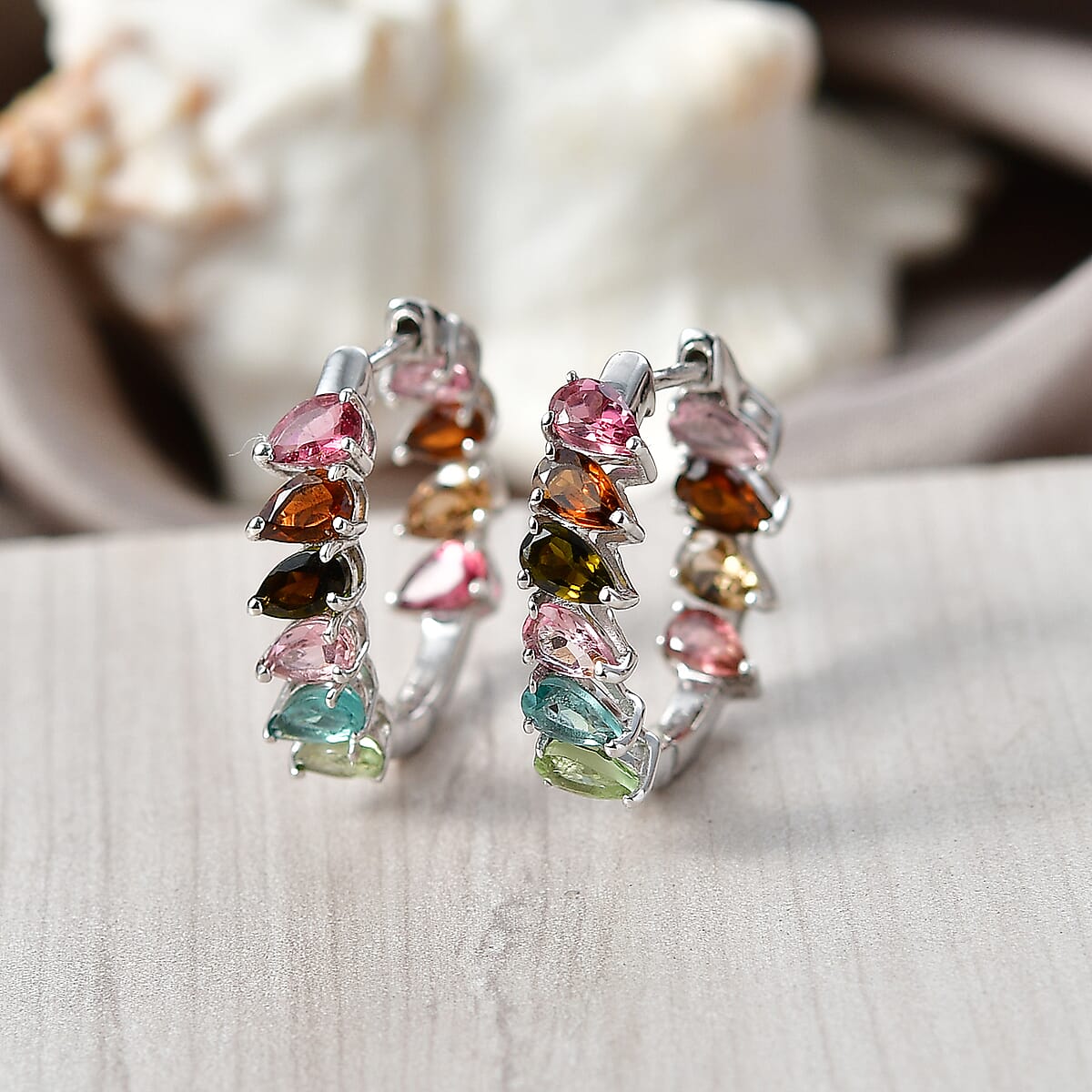 D'Joy Premium Multi Tourmaline 4.50 ctw Earrings in Rhodium Over Sterling Silver image number 1