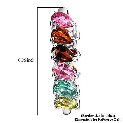 D'Joy Premium Multi Tourmaline 4.50 ctw Shades of Life Hoop Earrings in Rhodium Over Sterling Silver