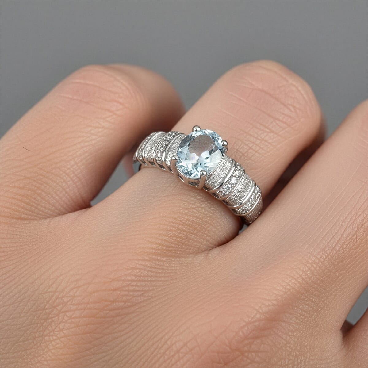 D'Joy Premium Mangoro Santo Aquamarine and Diamond 1.30 ctw Ring in Rhodium Over Sterling Silver (Size 7.0) image number 2