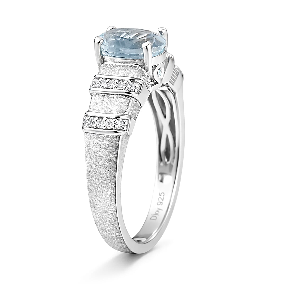 D'Joy Premium Mangoro Santo Aquamarine and Diamond 1.30 ctw Ring in Rhodium Over Sterling Silver (Size 7.0) image number 3