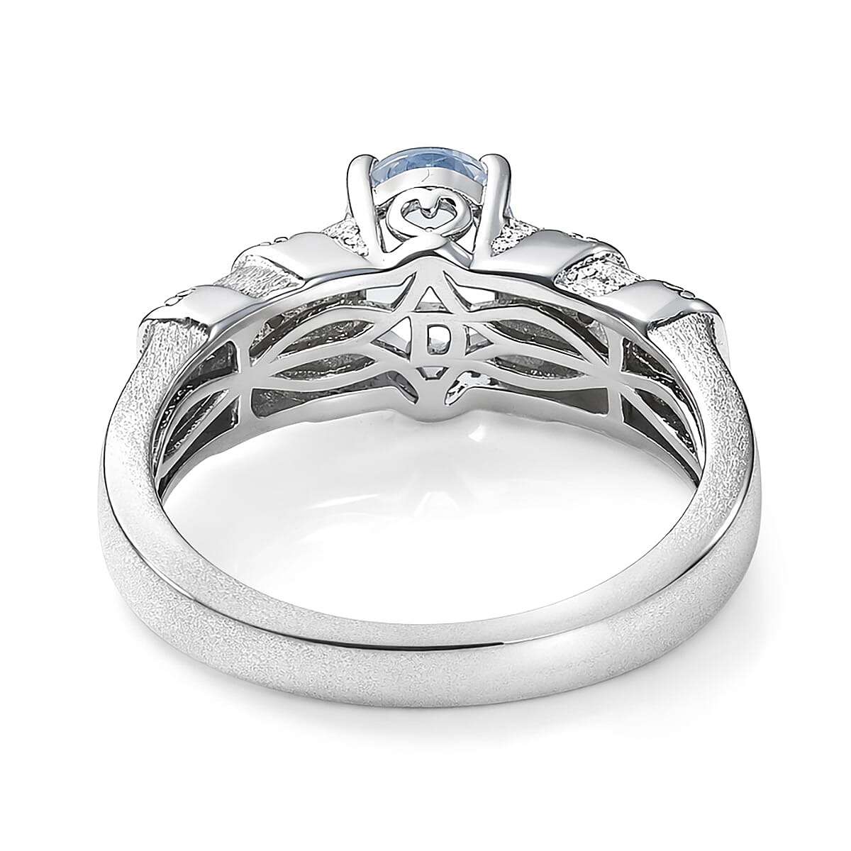 D'Joy Premium Mangoro Santo Aquamarine and Diamond 1.30 ctw Ring in Rhodium Over Sterling Silver (Size 7.0) image number 4